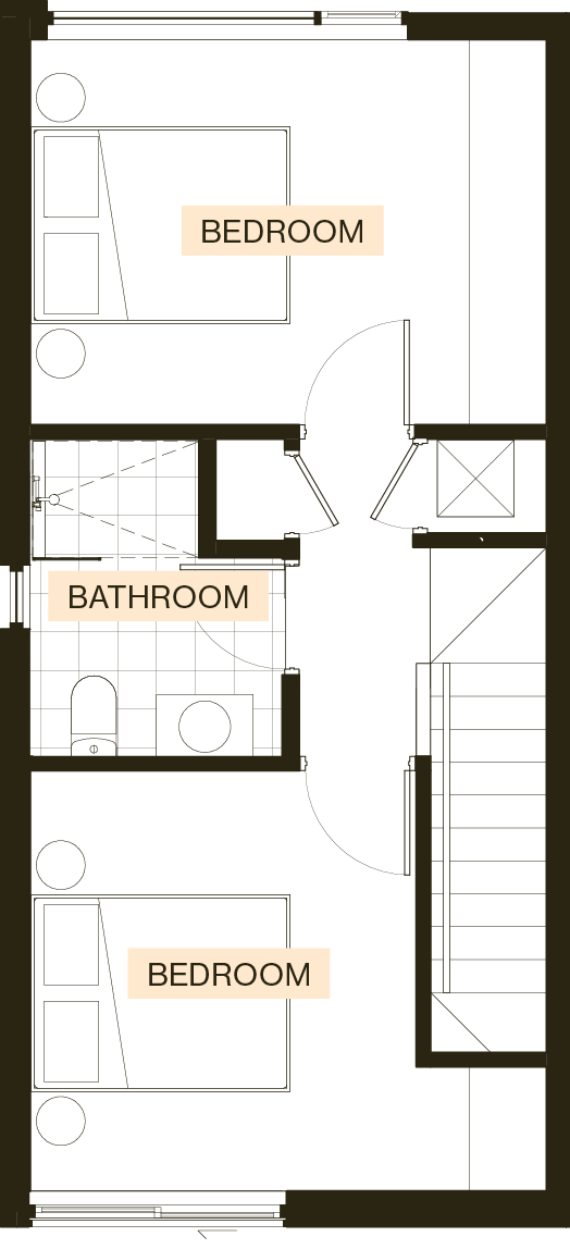First floor plan of an Enclave Type F6 townhouse with a bedroom and bathroom