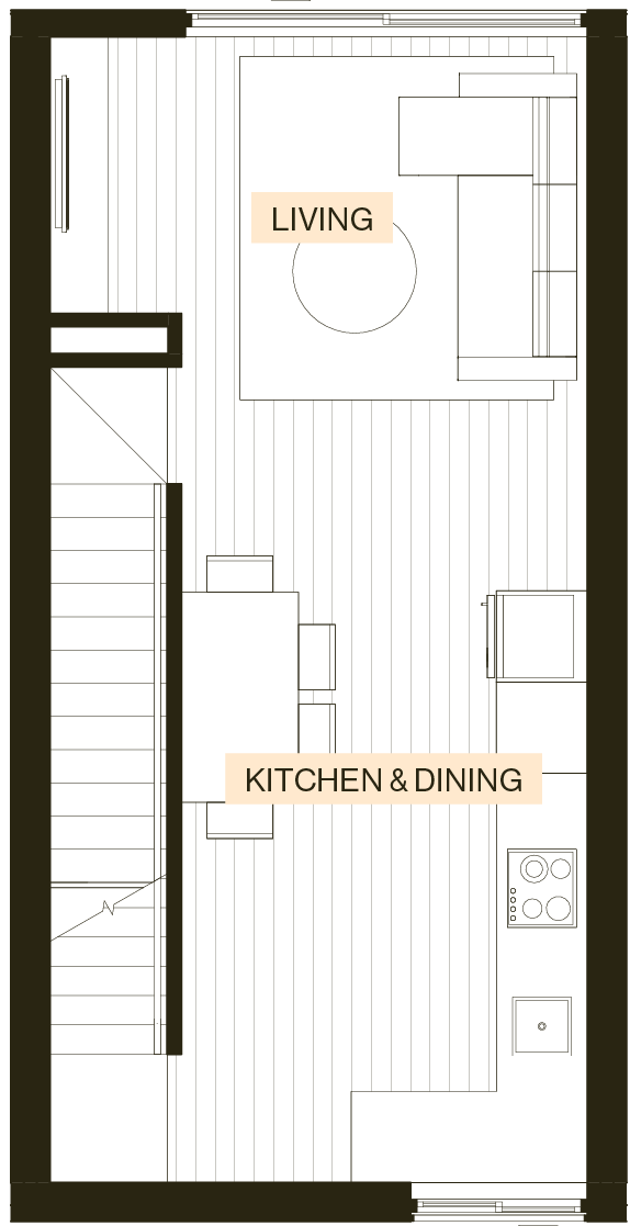 First floor plan of an Enclave Type C townhouse with a bedroom and bathroom