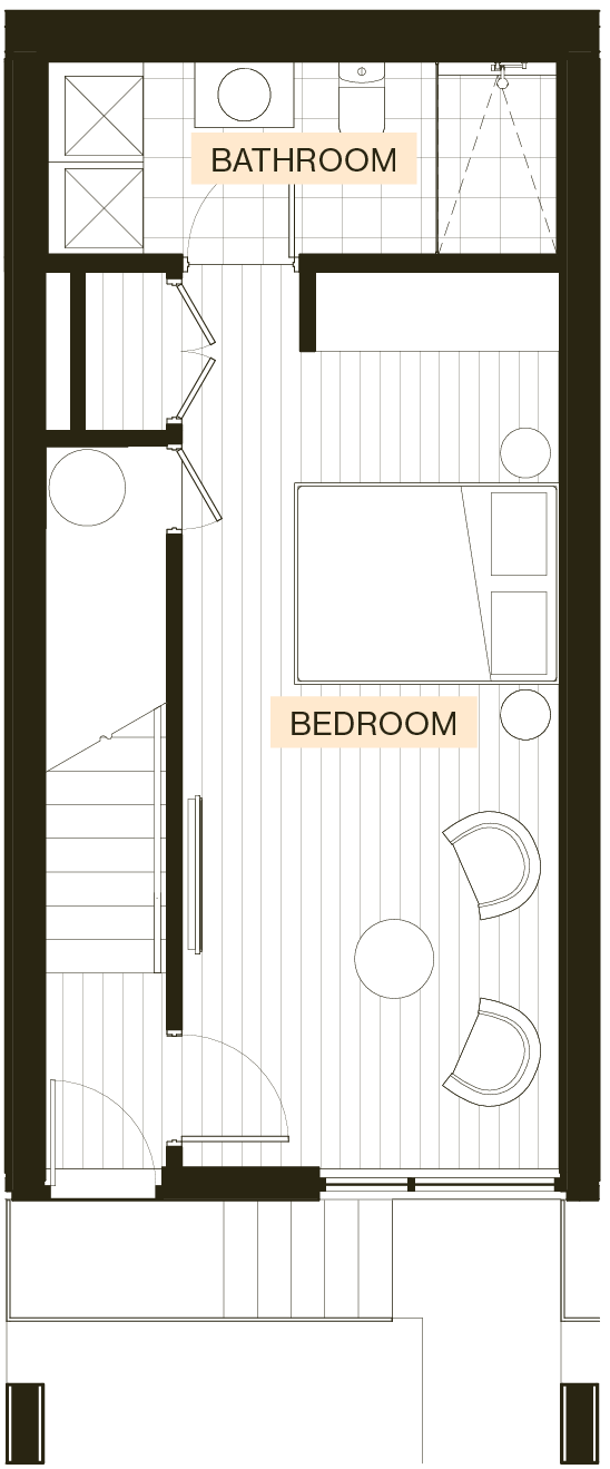 Ground floor plan of an Enclave Type B townhouse with garage, bedroom and bathroom