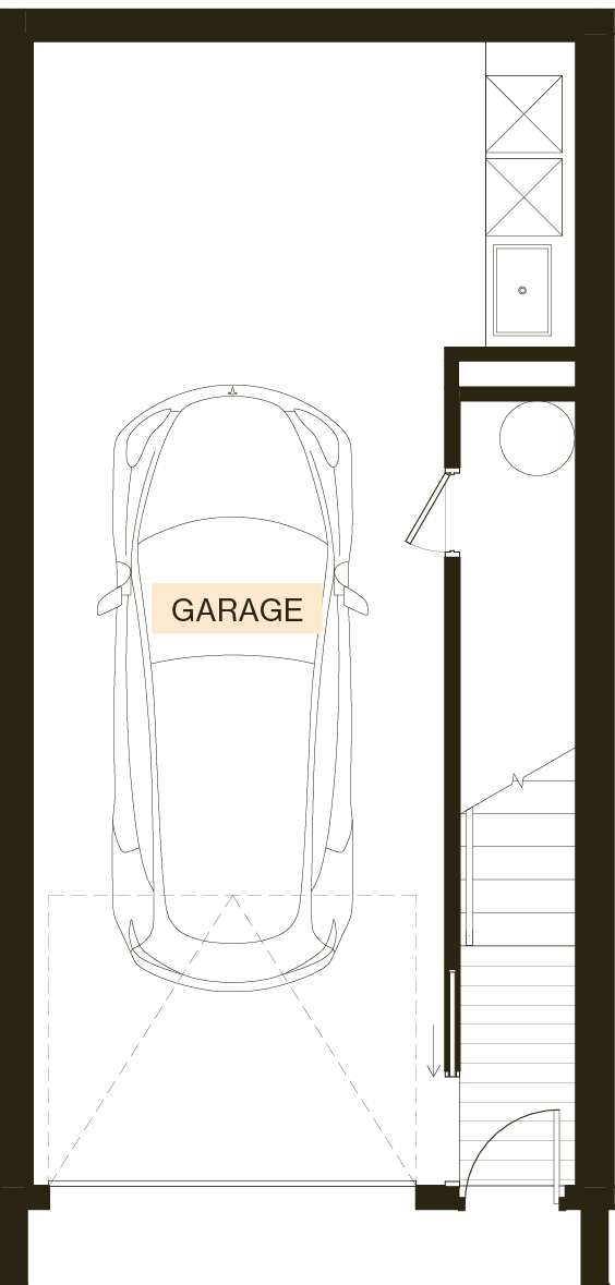 Ground floor plan of an Enclave Type I townhouse with internal garage