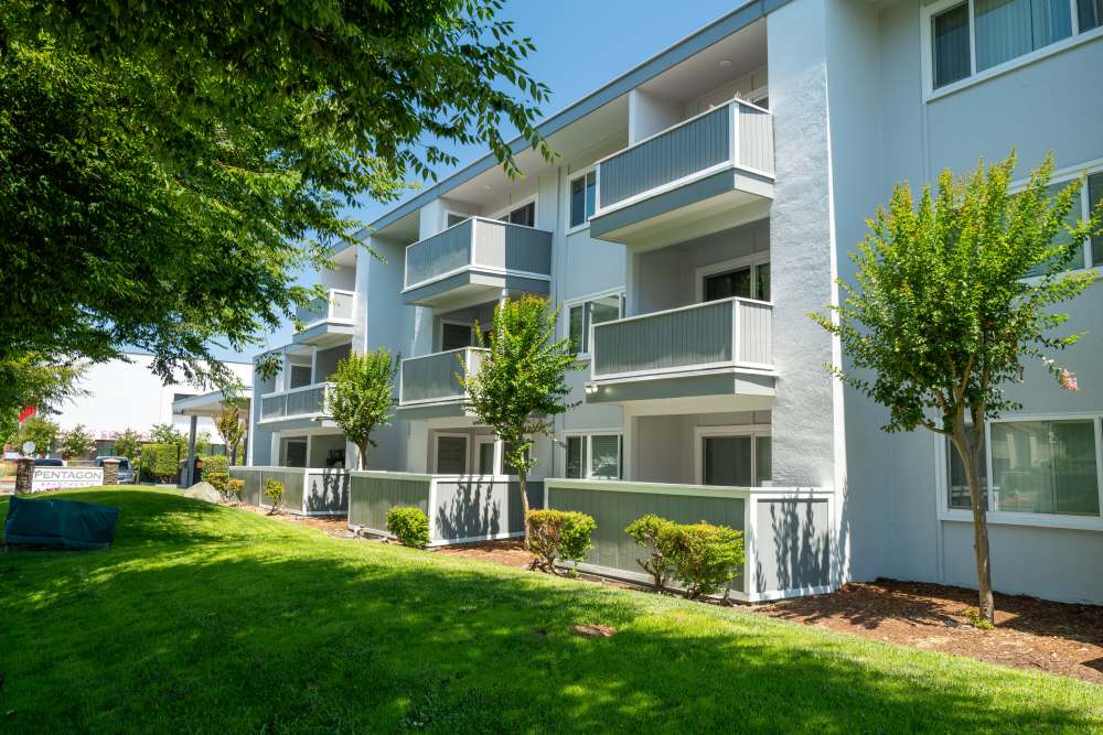 Exterior with patio balconies