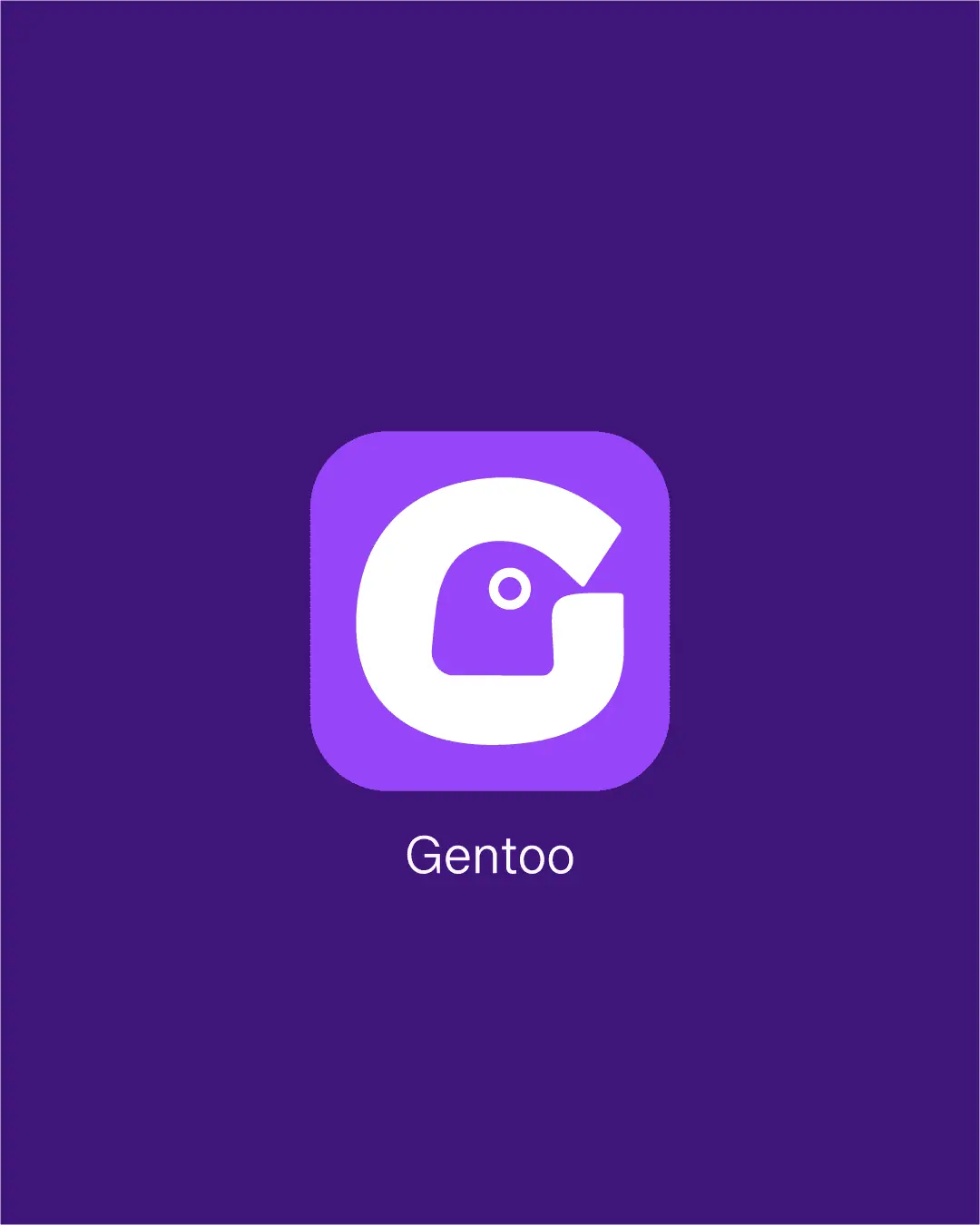 Gentoo app icon displayed on a dark purple background.