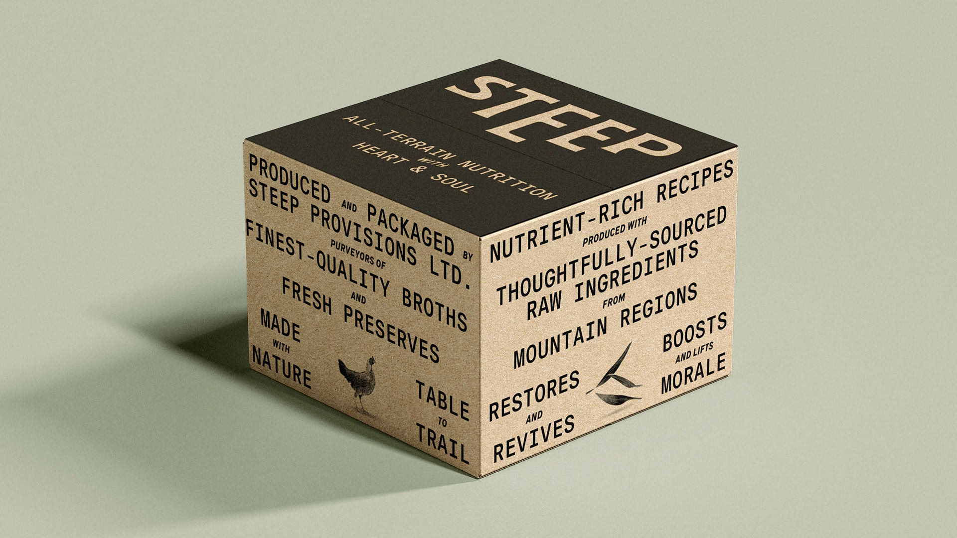cardboard Steep packaging box covered with product claims and illustrations.