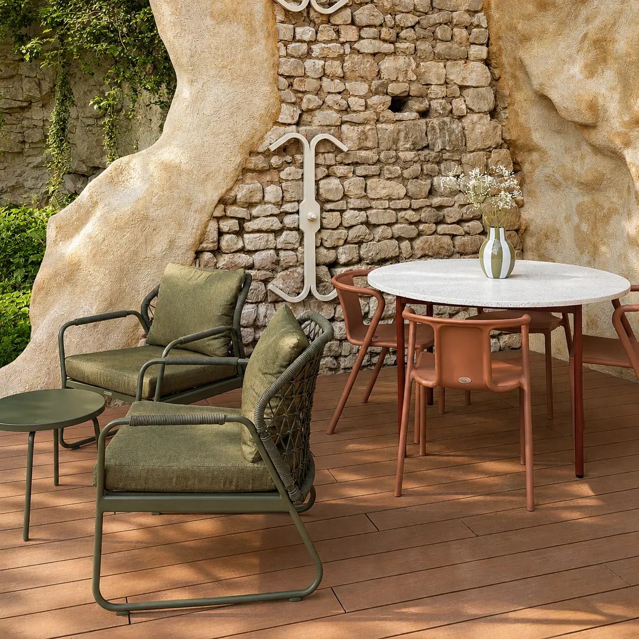 Terrasse privée de La Cochonnière avec vue sur les coteaux