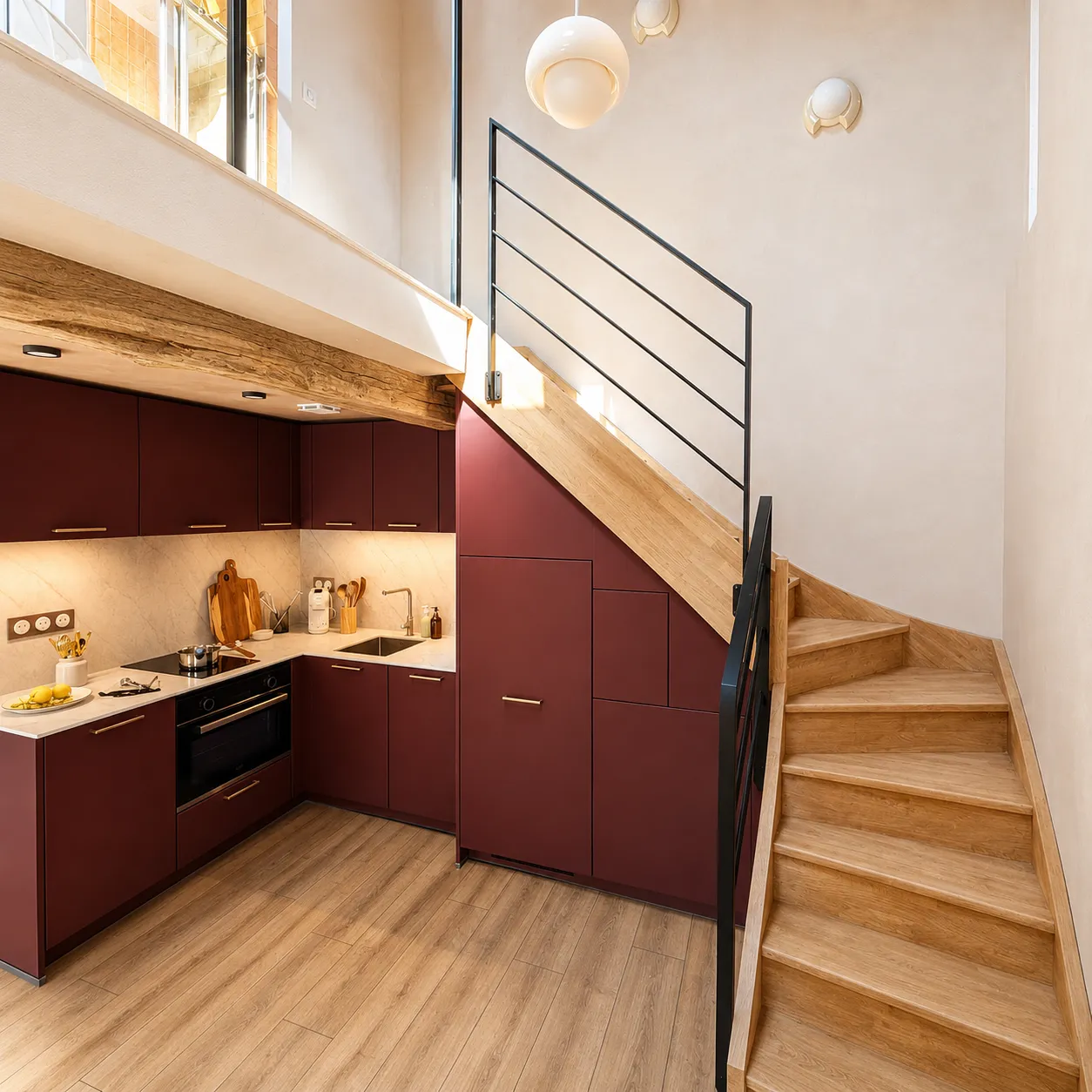 Escalier intérieur de La Cochonnière, finitions contemporaines