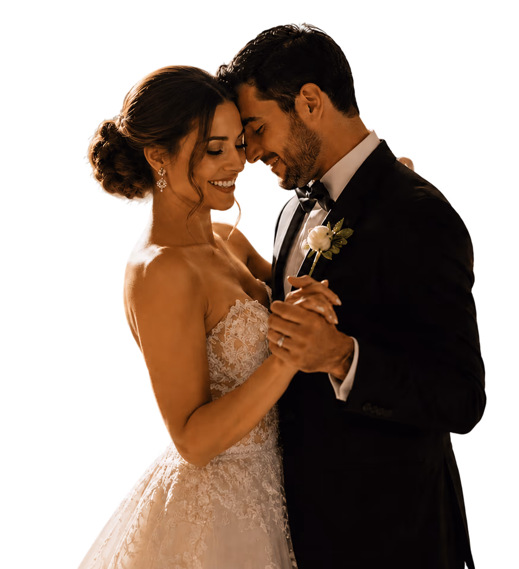 Bride and groom sharing an intimate dance embrace