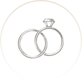 Interlocking wedding rings with diamond icon