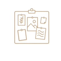 Mood board icon with photos and fabric swatches representing event concept design