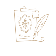 Clipboard with quill pen icon representing event design planning
