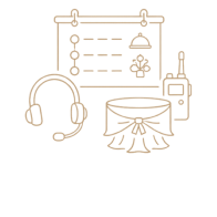 Headset and event signage icon representing vendor coordination