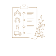Event checklist clipboard icon with catering and transport symbols