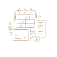 Calendar with payment card and invoice icon representing budget tracking