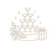 Champagne tower with gift icon representing guest celebrations