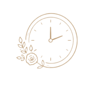 Clock with floral accent icon representing event timing