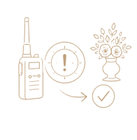 Walkie-talkie and alert icon representing on-site event coordination