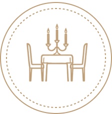 Dining table with candelabra icon representing event settings