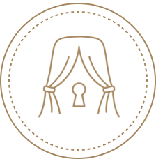 Icon of a draped curtain reveal with a keyhole