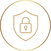 Shield and padlock icon representing discretion and confidentiality