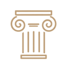 Stylized icon of an Ionic classical architectural column in beige and gray.