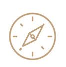Simple brown compass icon with directional markers on a transparent background.