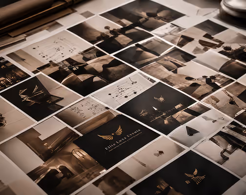 Grid of Elite Luxz Events branded event photography prints laid out for review