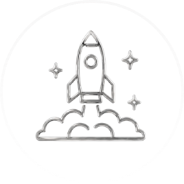 Rocket launch icon representing corporate event growth and ambition