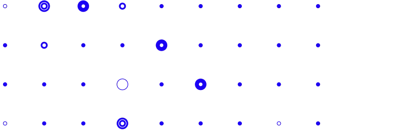 Grid of 25 black circles on white, 17 filled solid and 8 hollow, arranged in 5 rows and 5 columns.