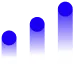 Three blue and purple layered squares stacked progressively smaller from top to bottom.