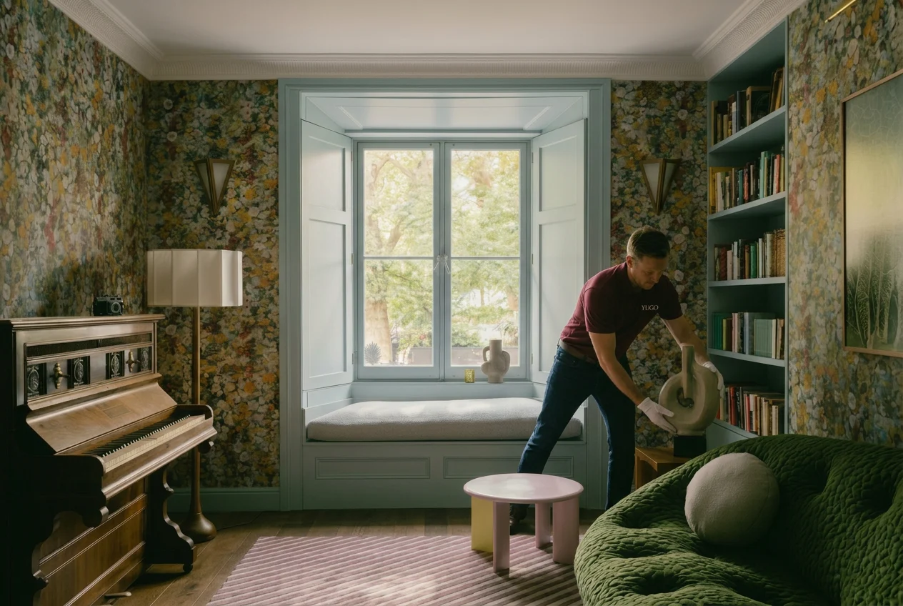 A man is moving a vase
