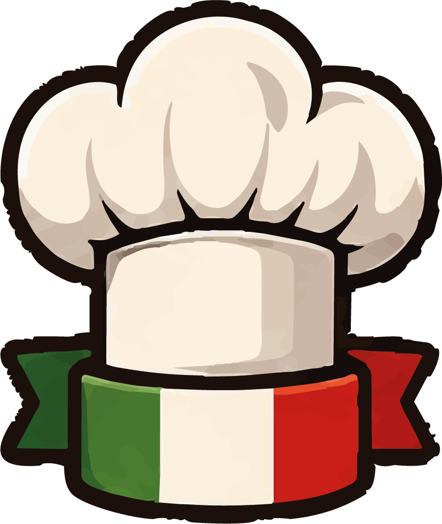 Weiße Kochmütze mit italienischer Flagge darunter.