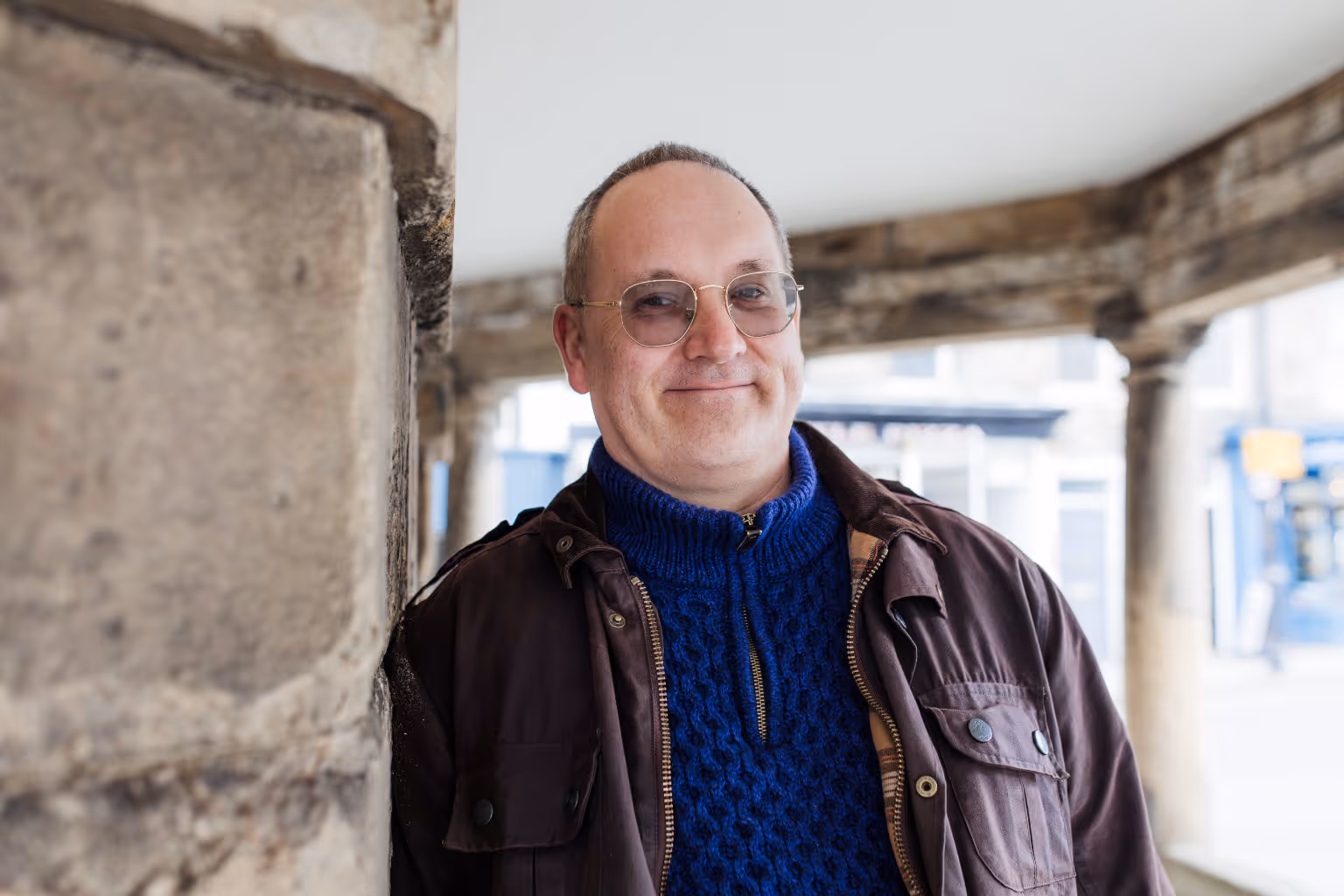 Jamie McBain, web developer in Barnard Castle, standing at Market Cross
