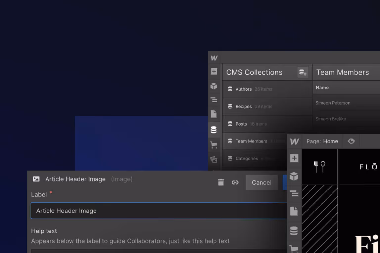A content management system interface
