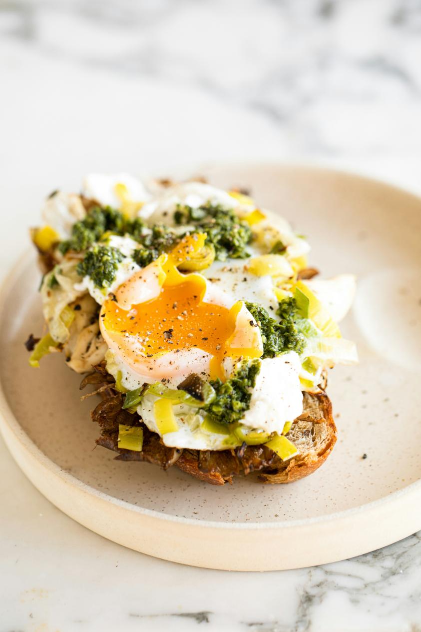 Smoked mackerel and poached egg on sourdough with watercress