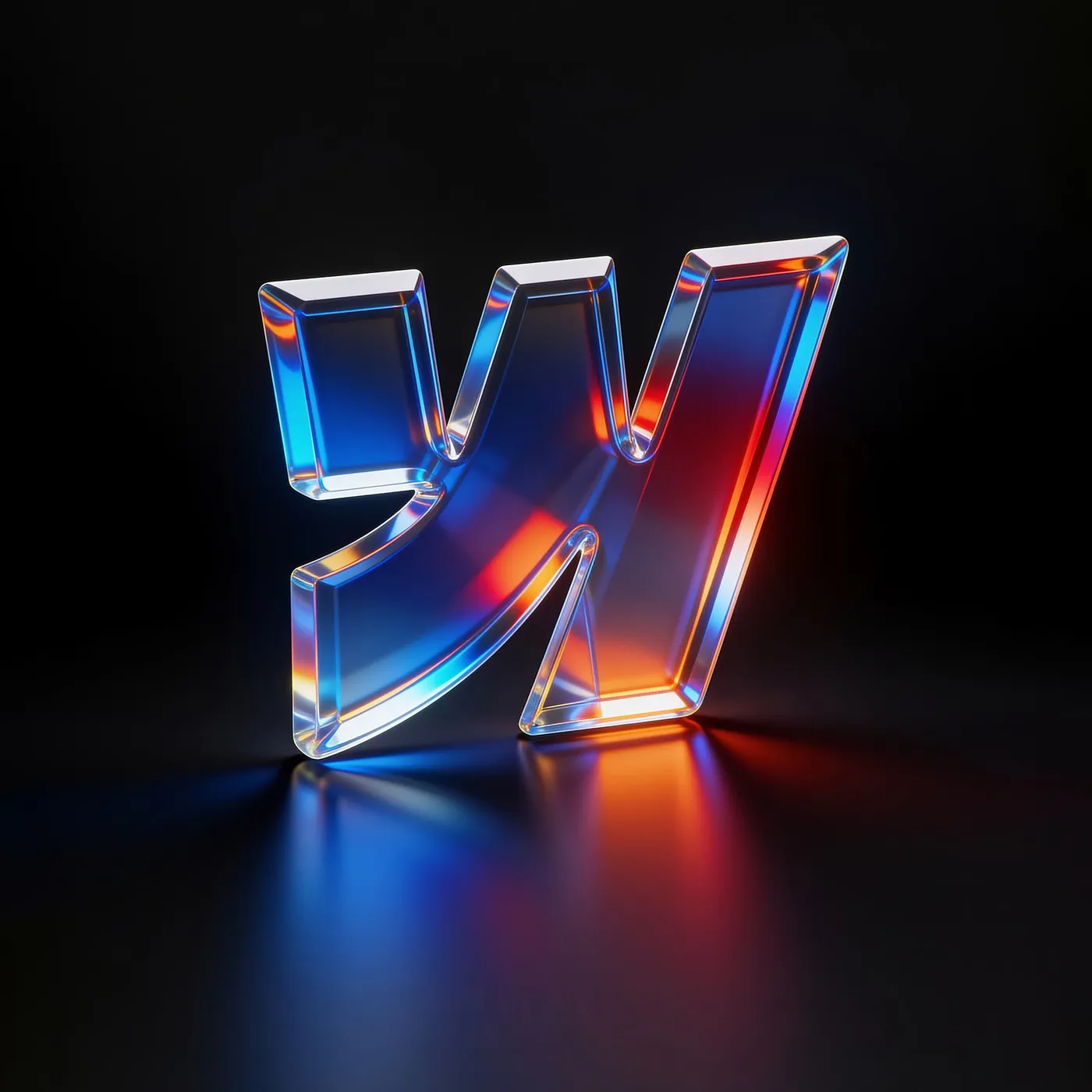 Iridescent Webflow logo on a black background