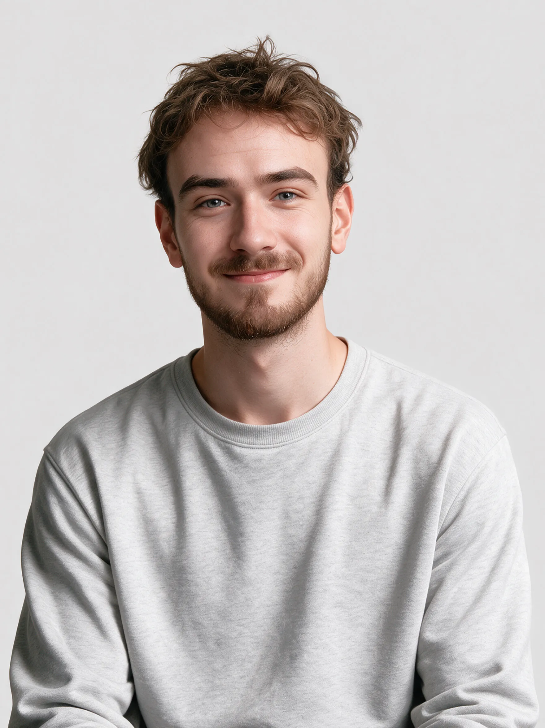 Portrait of a smiling young man with curly brown hair