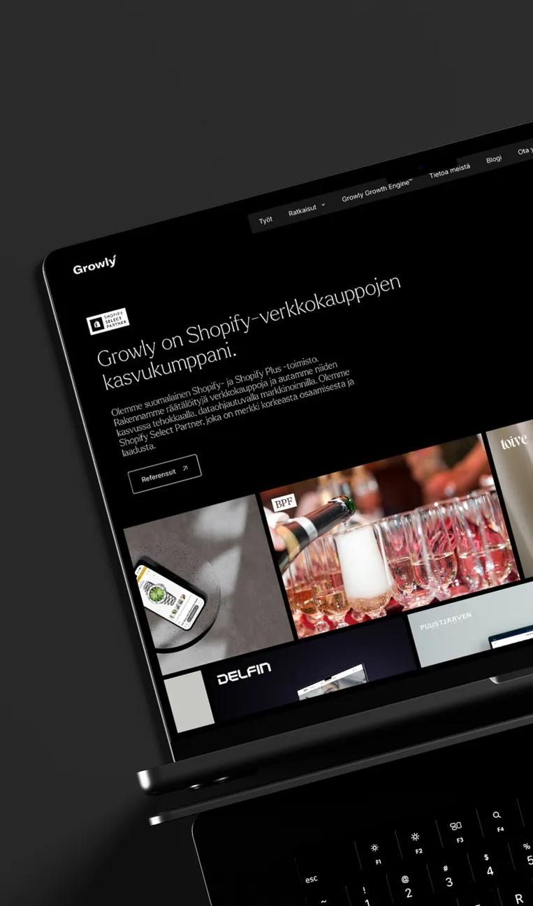Growly ecommerce growth website displayed on a laptop