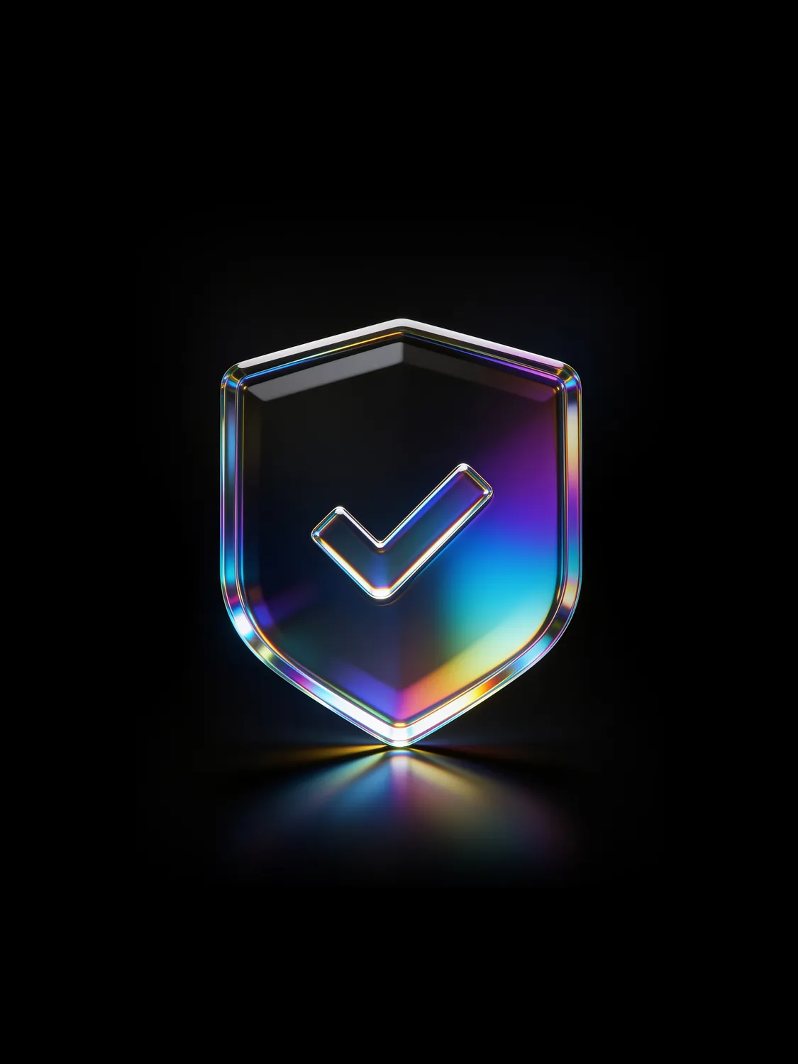 Iridescent shield with a check mark representing quality assurance