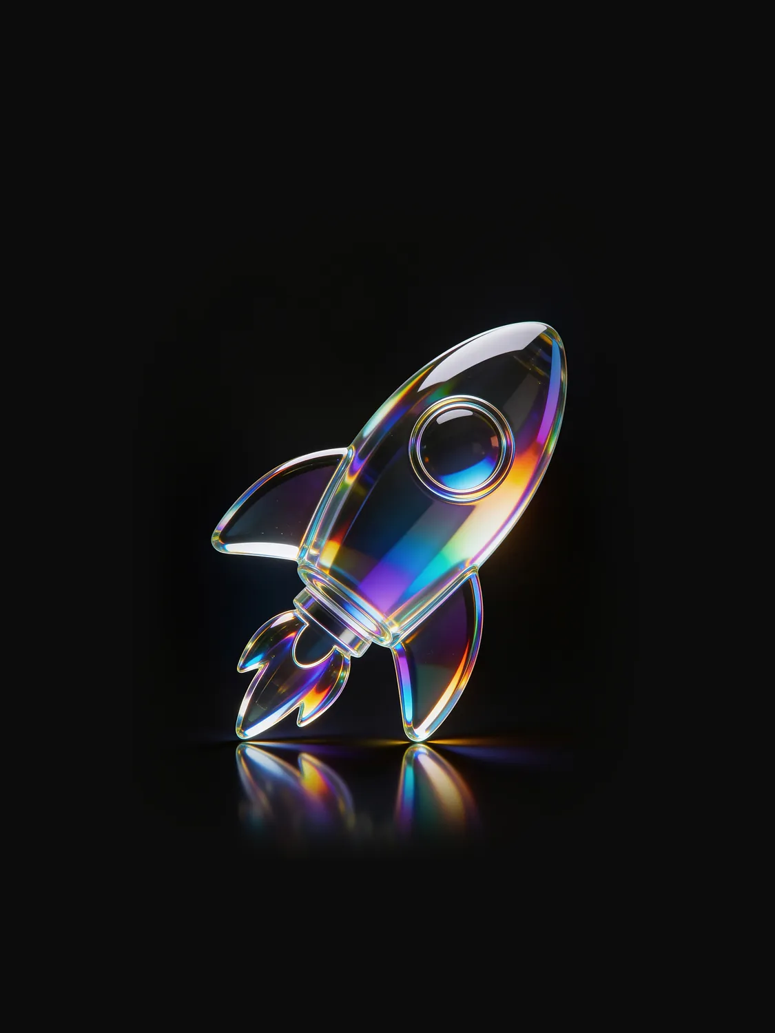 Iridescent rocket representing a website launch