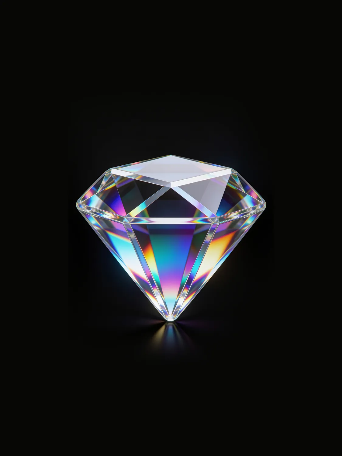 Iridescent diamond on a black background