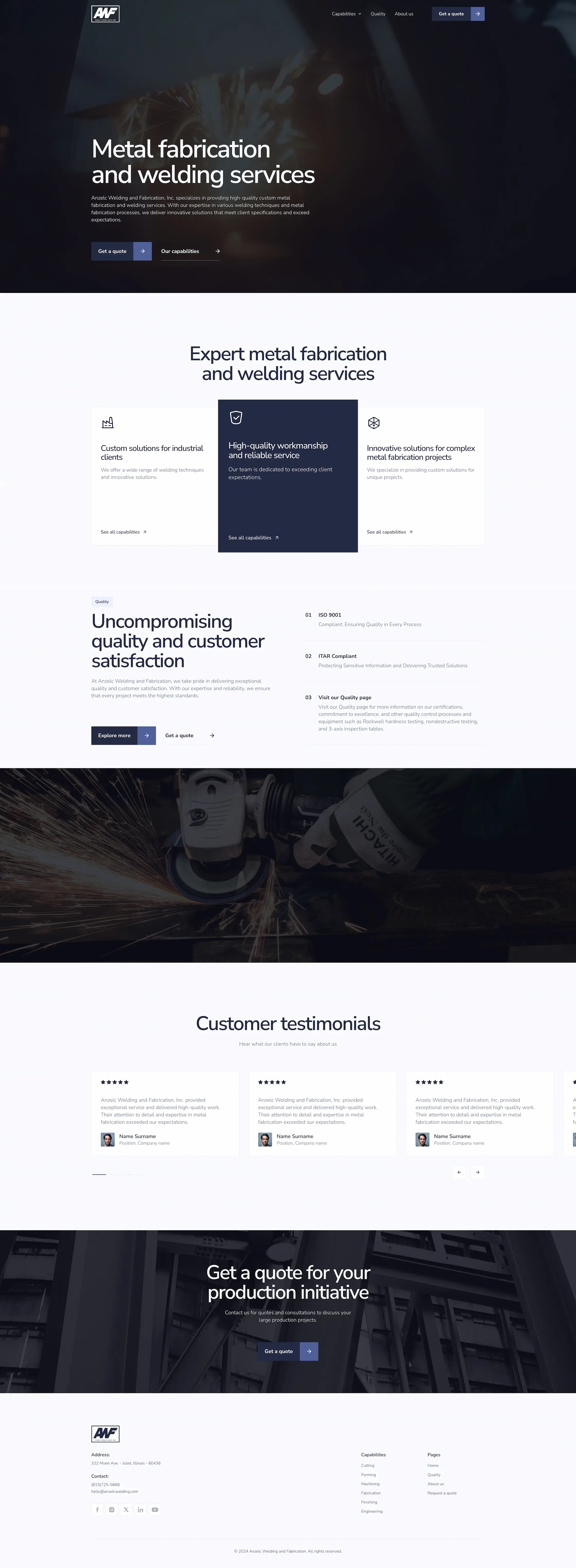 Anzelc Welding Fabrication full website page showcase