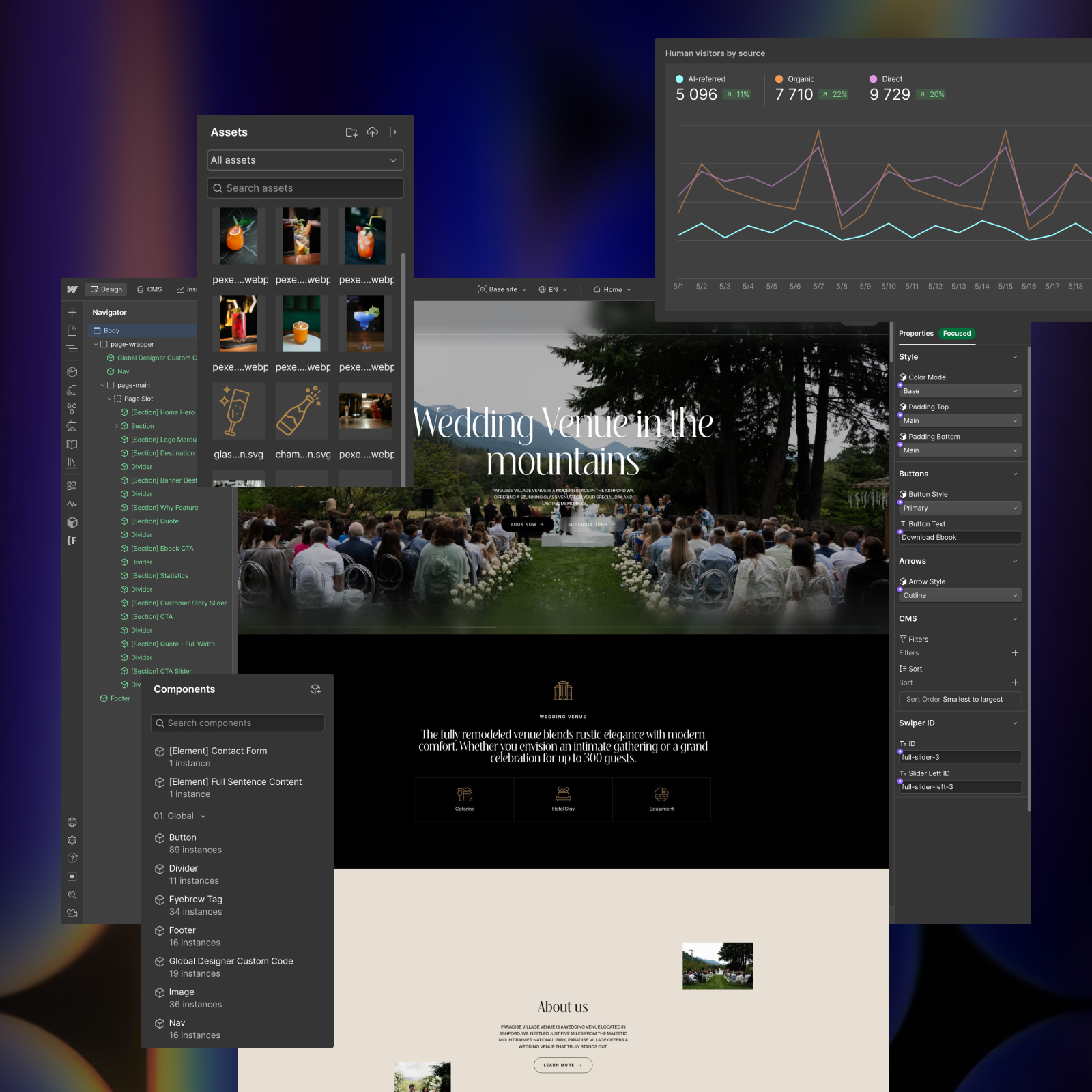 Hospitality, Events & Venues Webflow website showcase