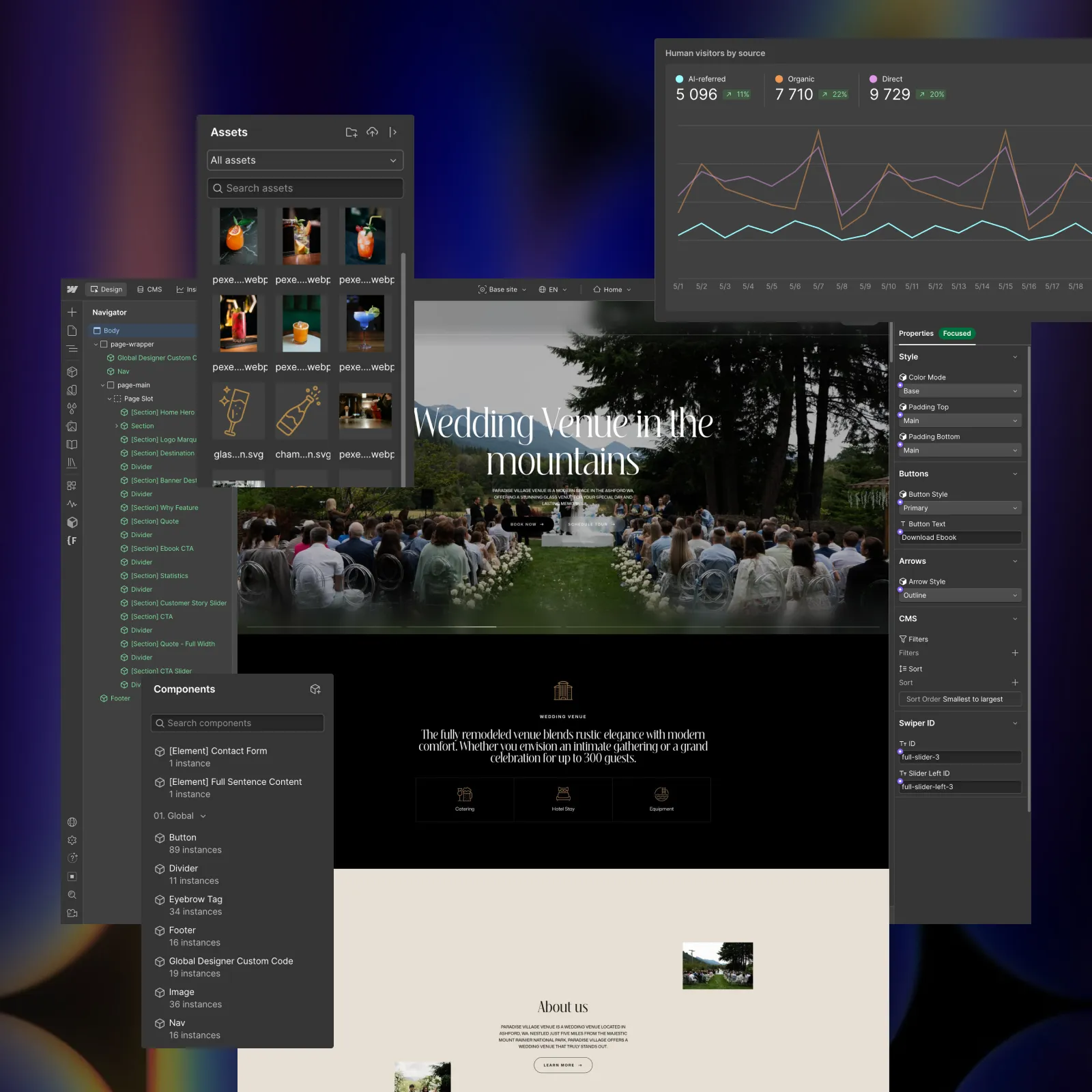 Hospitality, Events & Venues Webflow website showcase