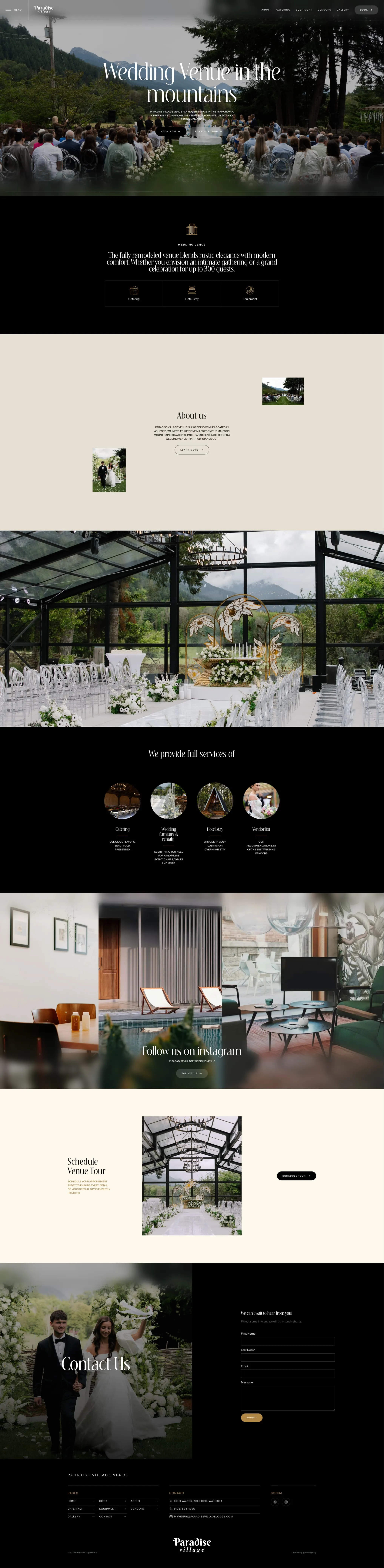 Paradise Venue full website page showcase
