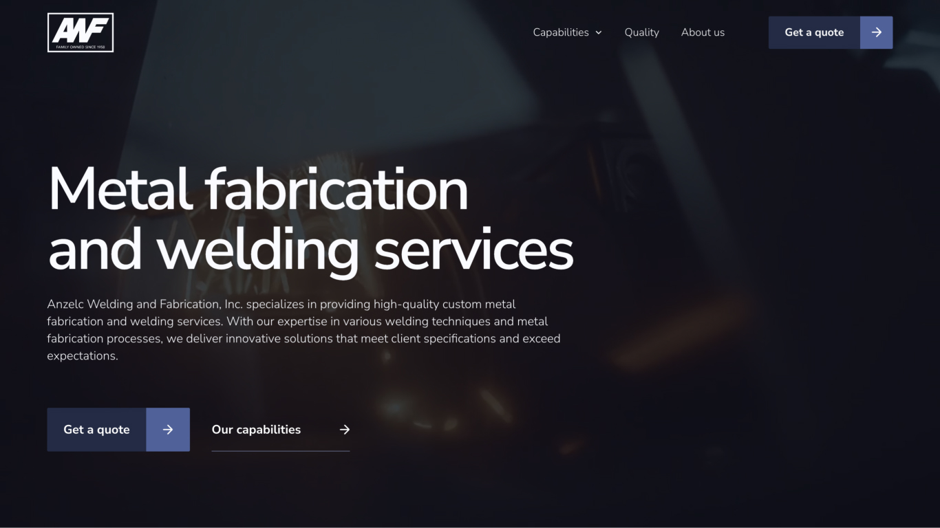 Anzelc Welding Fabrication website design showcase 1