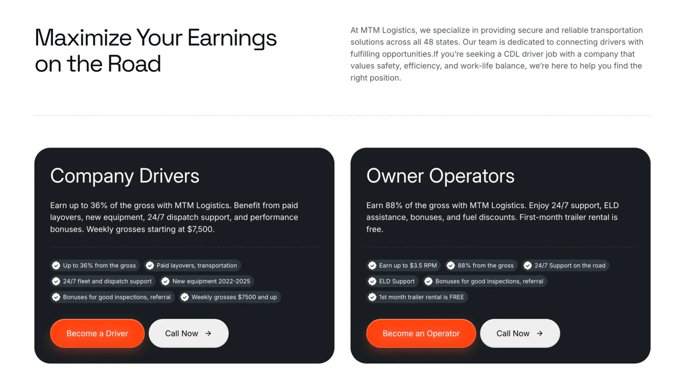 MTM Logistics website design showcase 2