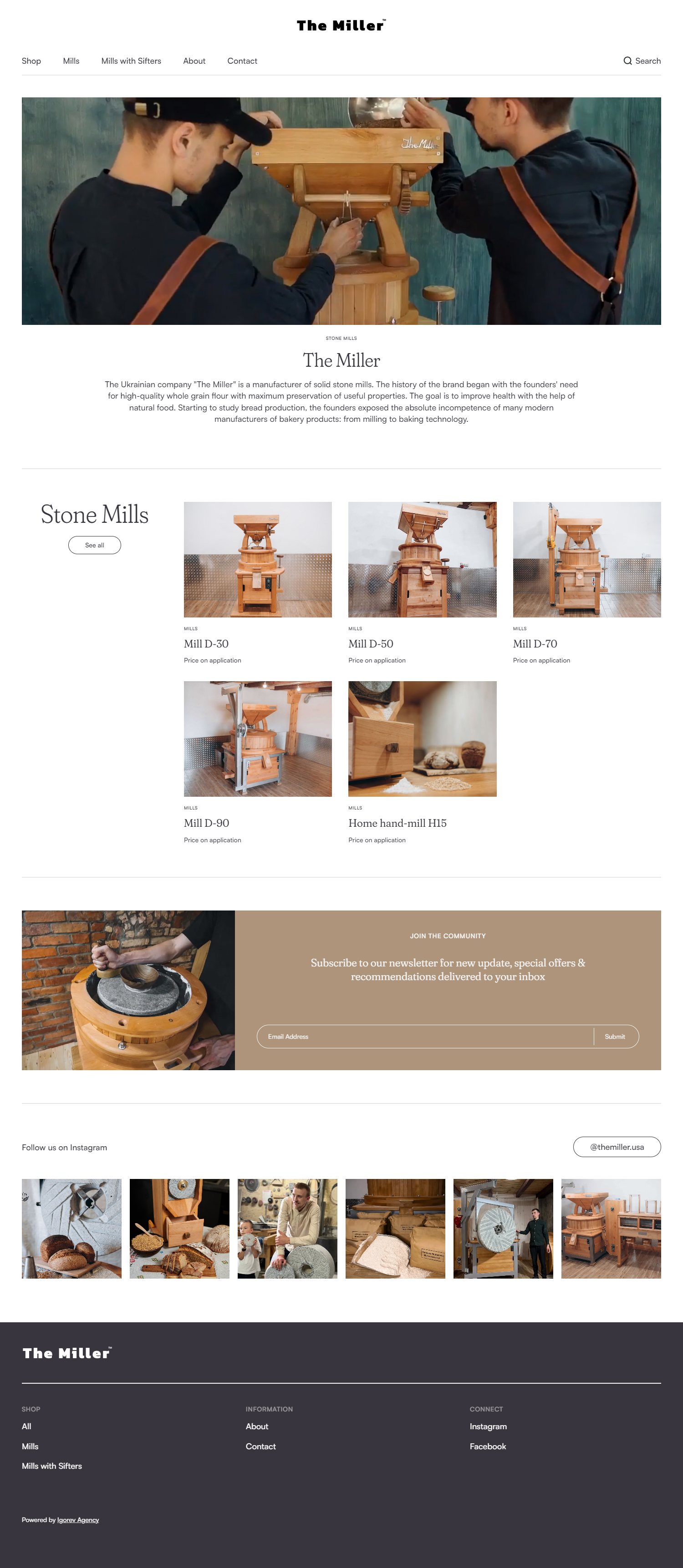 The Miller full website page showcase