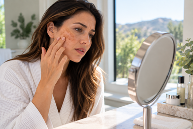 Provider assessing skin pigmentation and dark spots before laser treatment in Los Gatos, California