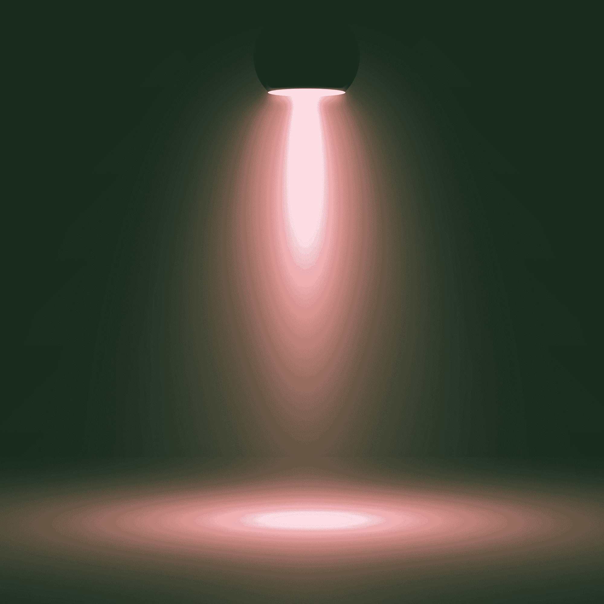 A glowing pink spotlight shining down onto a dark, empty floor creating a circular light pattern.