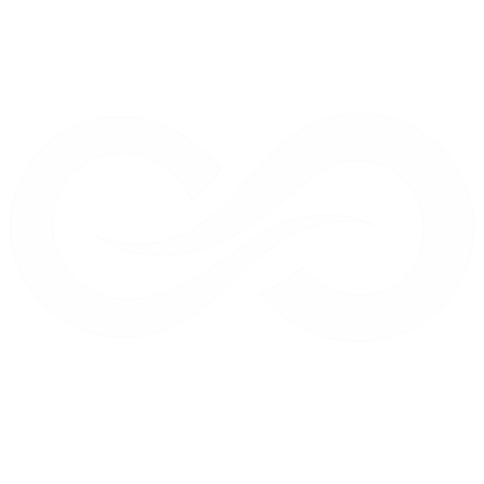 Abstract white infinity symbol with a curved line crossing its center on a transparent background.
