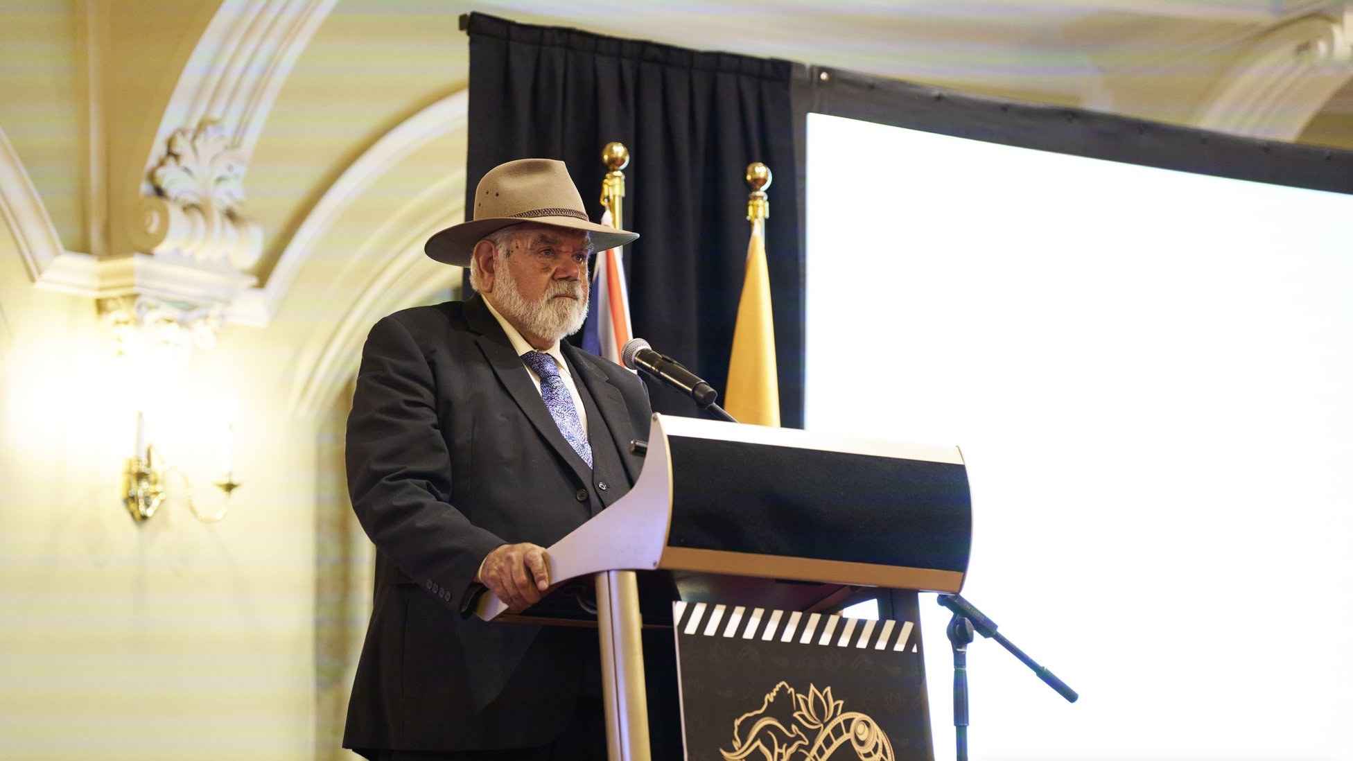 Dr Noel Nannup delivering the Welcome to Country at the WAIFC launch